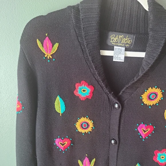 Bob Mackie Embroidered Button Down Duster Cardigan, Size Small - Picture 4 of 6